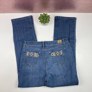 Bandolino Blu Brown Tan Crochet Pocket Denim Jeans Casual Women Size 12